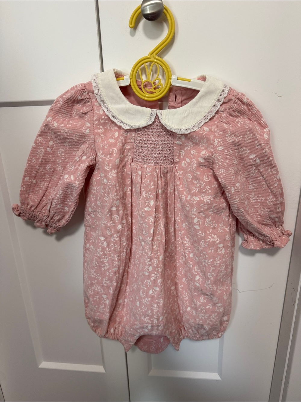 Classic Pink Floral One-Piece with White Peter Pan Collar 3-6 month